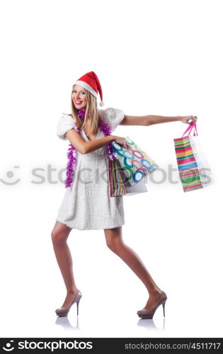 Young woman in christmas shopping concept