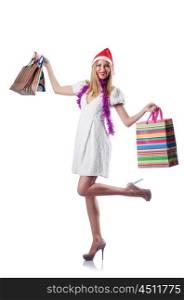 Young woman in christmas shopping concept
