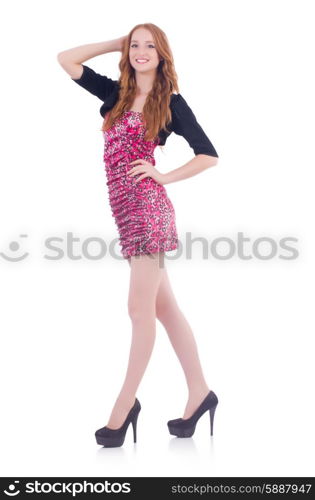 Young woman in fashion concept on white