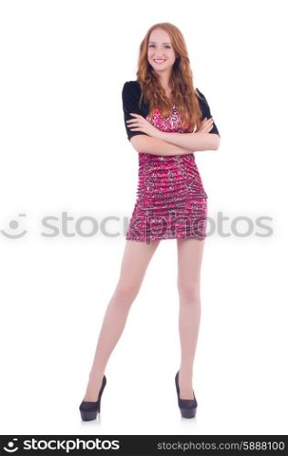 Young woman in fashion concept on white