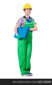Young woman in green coveralls