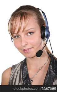 young woman in headset