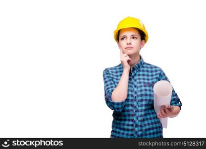 Young woman in industrial concept isolated on white