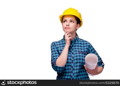 Young woman in industrial concept isolated on white