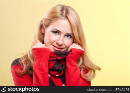 Young woman in red sweater