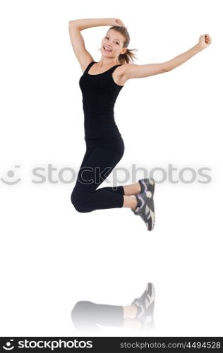 Young woman in sports concept isolated on white