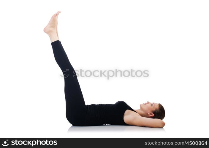 Young woman in sports concept isolated on white