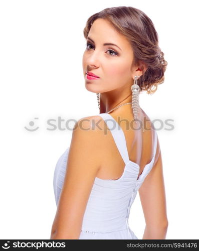 Young woman in wedding dress isolated