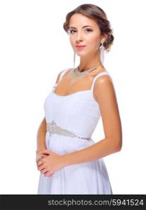 Young woman in wedding dress isolated