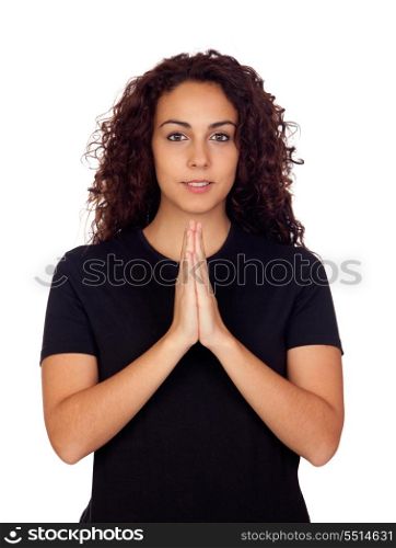 Young woman in yoga position isolated on white background