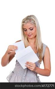 young woman is a letter in an envelope.