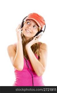 Young woman listen music