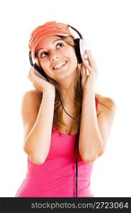 Young woman listen music