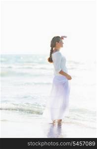 Young woman looking into distance on sea shore