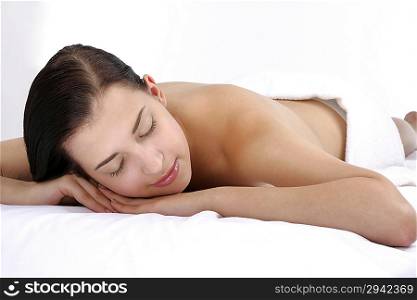 Young woman lying on front