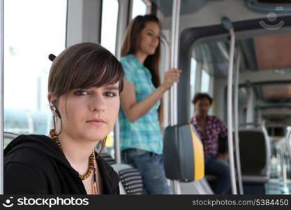 Young woman on a tram