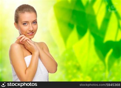 Young woman on floral background