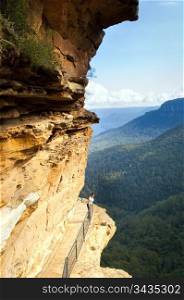 Young woman on the National Pass Trail in the Blue Mountains, Australia