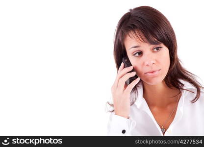 Young woman on the phone, isolated over white