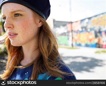 Young woman outdoors close-up