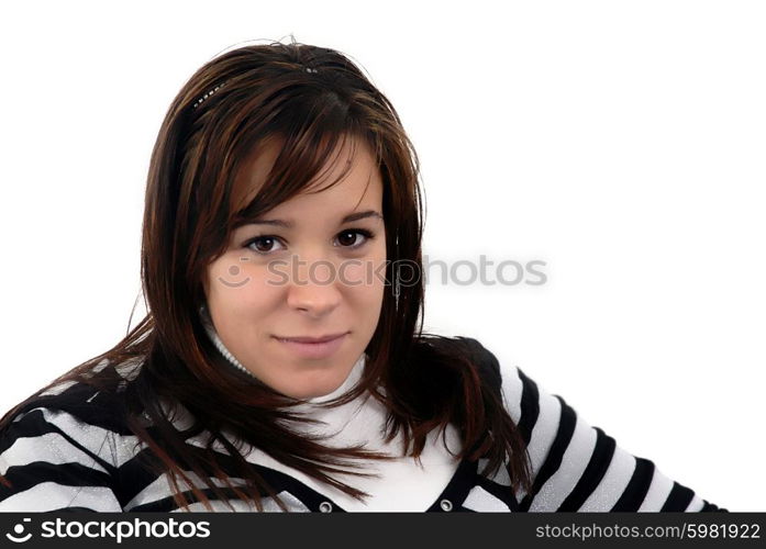 young woman portrait in a white background