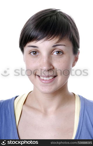 young woman portrait in a white background