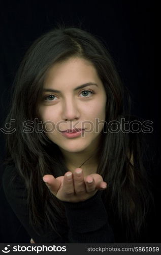 young woman portrait isolated on black background