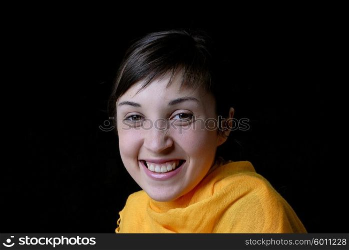 young woman portrait isolated on black background
