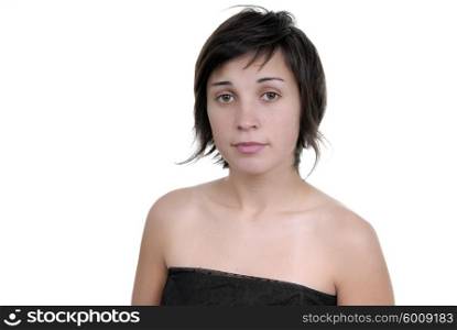 young woman portrait standing in a white background