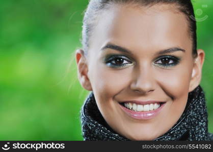 young woman posing in fashion business and caual clothing outdoor