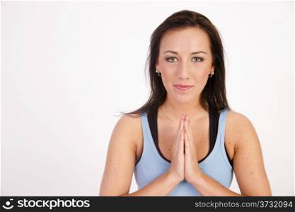 Young woman practicing Yoga meditation isolated on white