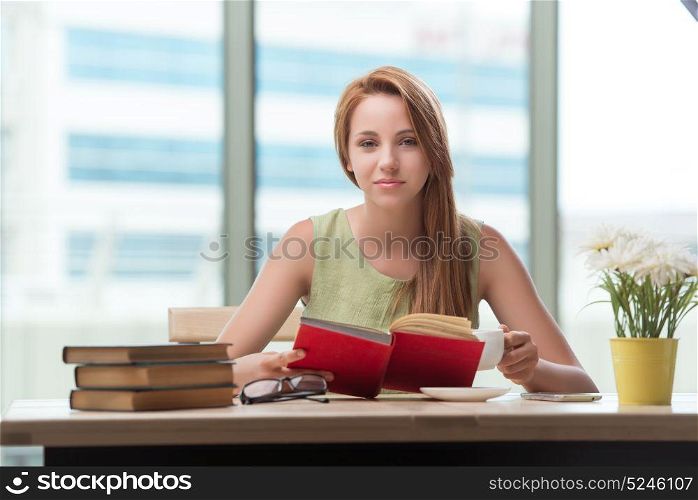 Young woman preparing for school exams