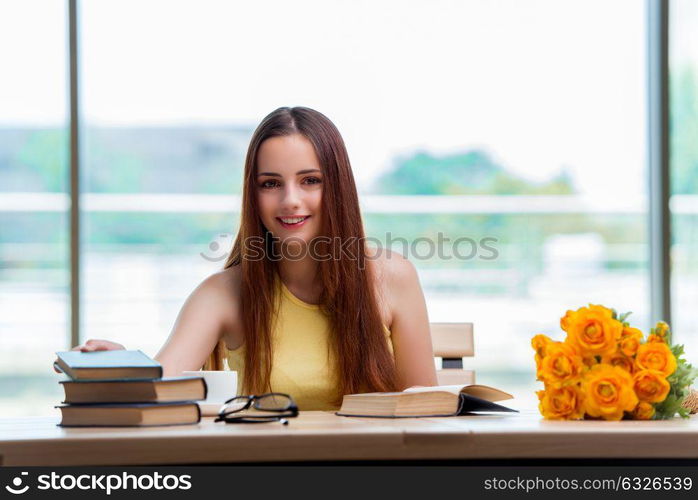 Young woman preparing for school exams