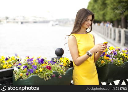 Young woman reading a message on the phone