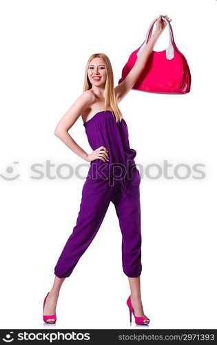 Young woman ready for summer vacation on white