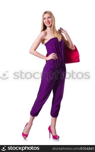 Young woman ready for summer vacation on white