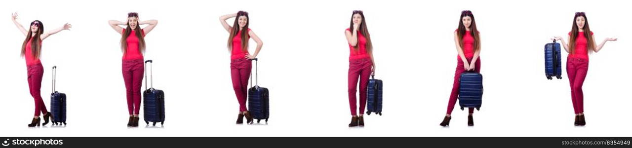 Young woman ready for summer vacation on white