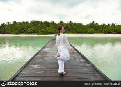 young woman relax on cloudy summer day and bad weather