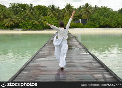 young woman relax on cloudy summer day and bad weather