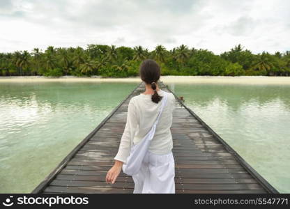 young woman relax on cloudy summer day and bad weather