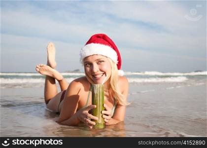 Young Woman Relaxing On The Beach. Christmas Collection