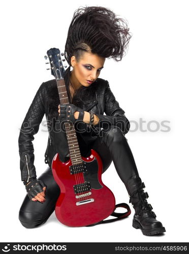 Young woman rock musician isolated