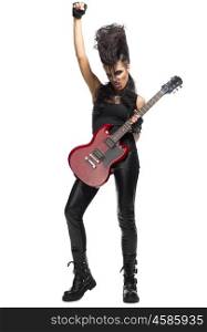 Young woman rock musician isolated
