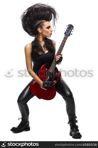 Young woman rock musician isolated