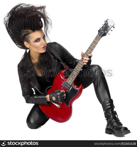 Young woman rock musician isolated