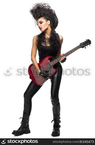 Young woman rock musician isolated