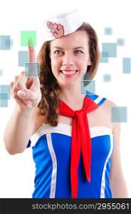 Young woman sailorpressing virtual buttons