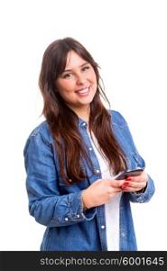 Young woman sending a sms on her smartphone