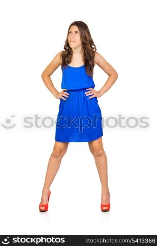 Young Woman Standing and Thinking in White Background