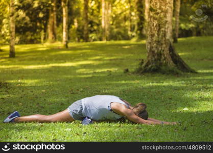 Young woman stretching before Fitness&#xA;